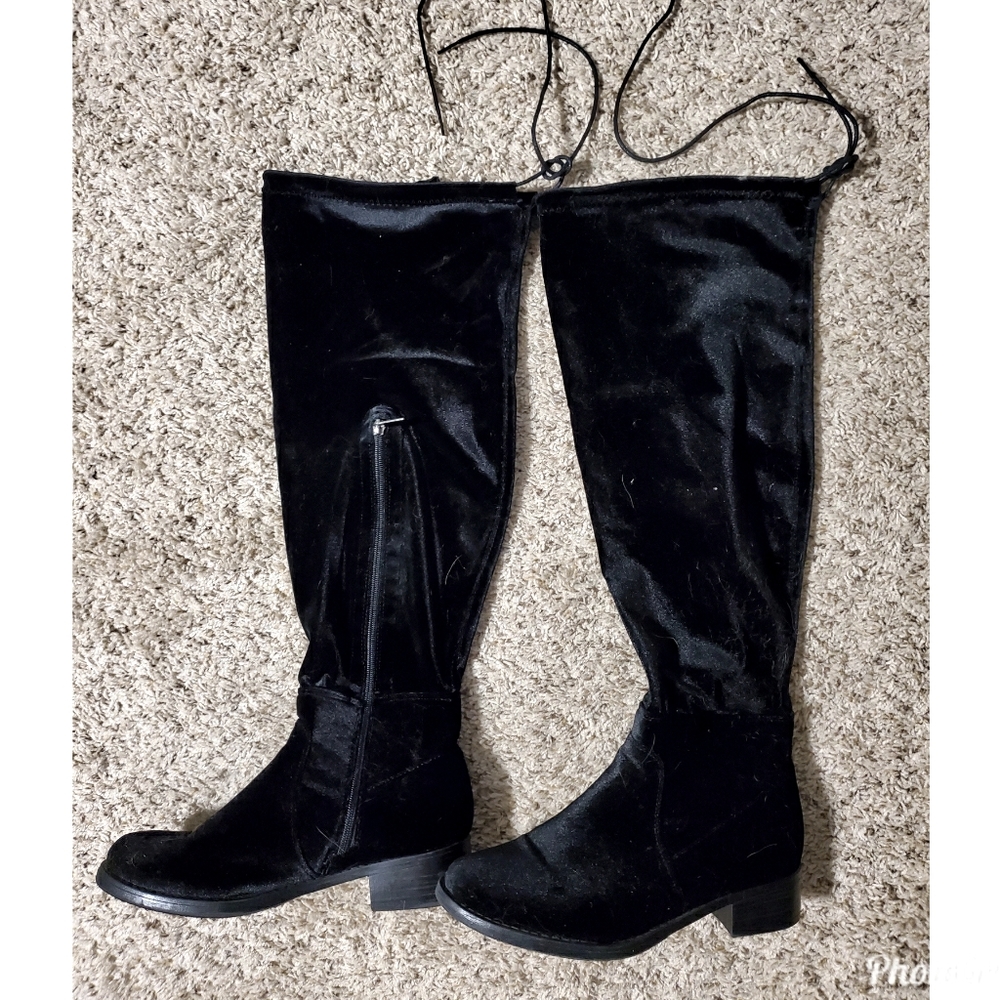 Thigh High Wide Calf Velvet Boots